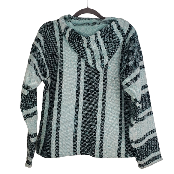 Sandy Made in Mexico Hooded Sweatshirt Teal and Black Sz. M - Picture 2 of 8